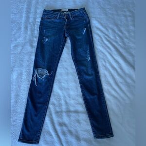 Frame Denim Le Skinny Dark Blue Distressed Skinny Jeans